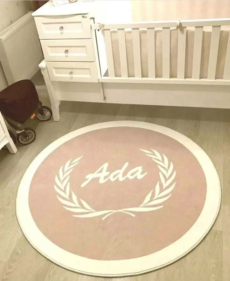 ​👑 Tapete Redondo Infantil Personalizado com Nome e Ramos