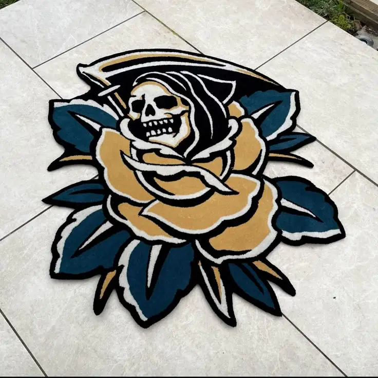 💀 Tapete Recortado Caveira e Rosa Old School